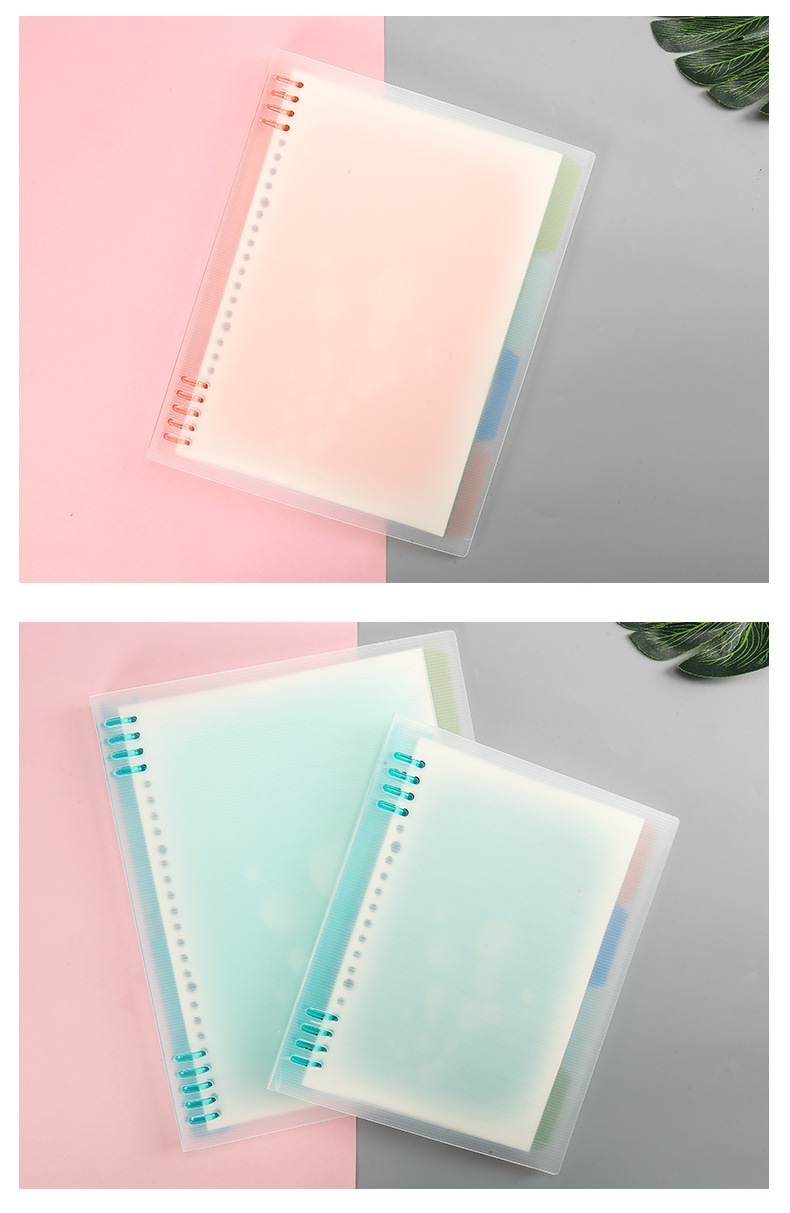 Hot 9-Hole A5 Loose Spiral Notebook Plastic Shell B5 Candy Color Pp Loose-Leaf Binder Cute Notebook Refill Shell
