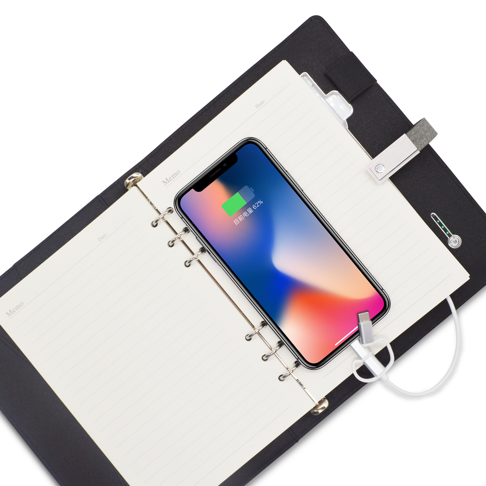 Multifunctional A5 Loose-Leaf Charging Notebook U Disk Mobile Power Notepad Business Notebook Printable Logo