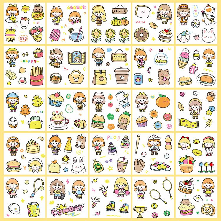 Yilan Cartoon Girl Hand Account Stickers Pet Waterproof Stickers Notebook Gift Box Girl's Hand Account Vacuum Cup Stickers 100 Pieces Yilan Cartoon Girl Hand Account Stickers Pet Waterproof Stickers Notebook Gift Box Girl's Hand Account Vacuum Cup Stickers 100 Pieces