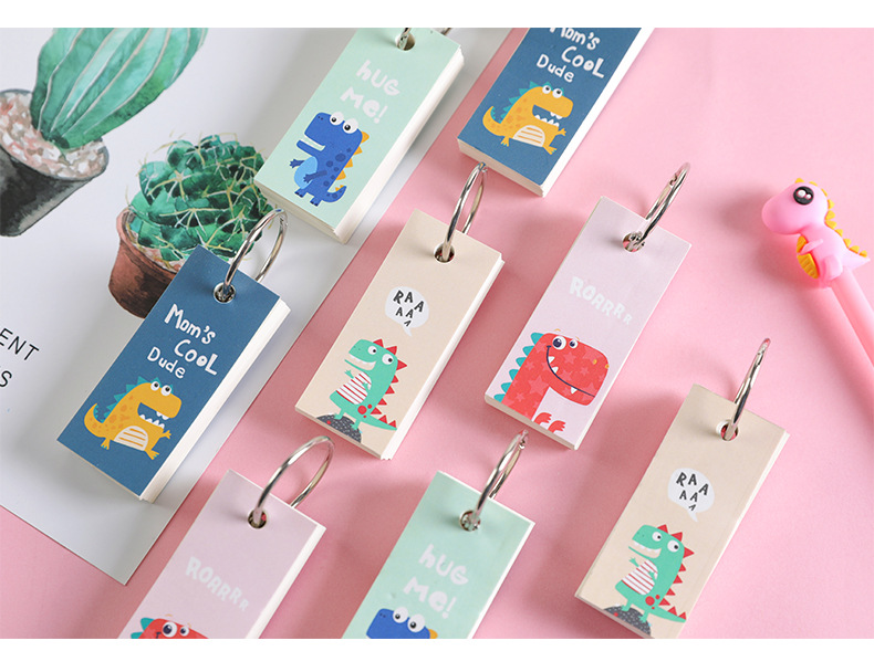 Zhishun Dinosaur Small Hoop Notebook Student Mini Vocabulary Book Portable Notepad Loose Spiral Notebook Tear-off Note Pad