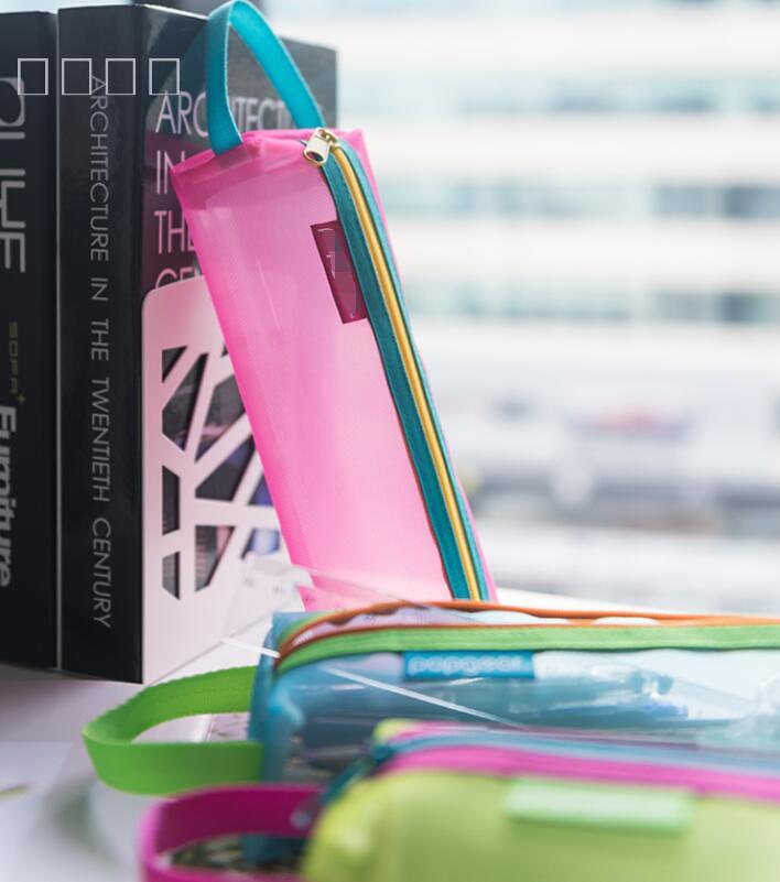 Transparent nylon pen bag fresh simple large capacity stationery bag primary and secondary school students