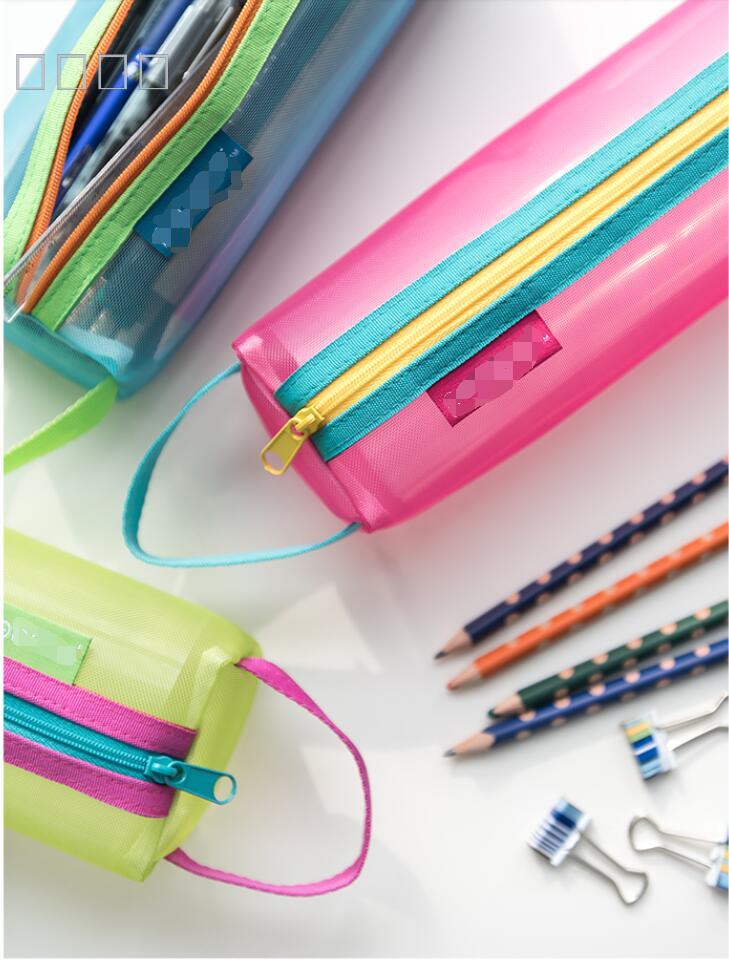 Transparent nylon pen bag fresh simple large capacity stationery bag primary and secondary school students