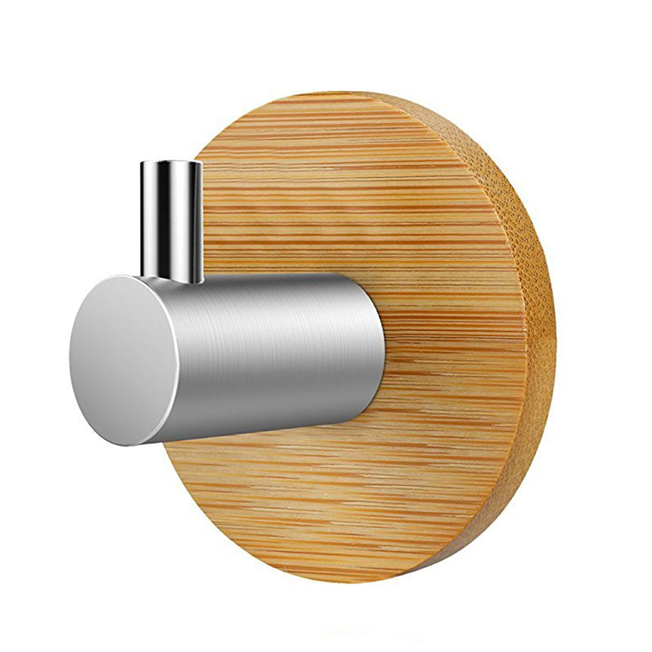 Boxed Bamboo Hook Bathroom Kitchen Towel Coat and Cap Solid Wood Hook Stainless Steel Door Seamless Sticky Hook