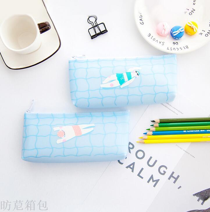 Korean version of the simple creative students silicone pen bag pool party series inverted trapezoidal stationery Korean version of the simple creative students silicone pen bag pool party series inverted trapezoidal stationery