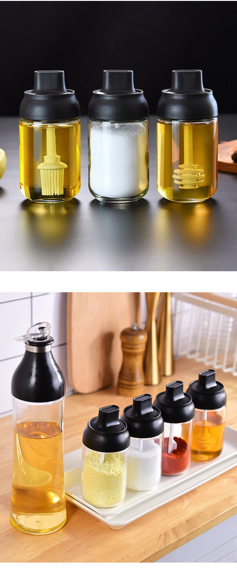 moistureproof seasoning bottle sealed glass seasoning bottle cap spoon integrated salt control pot oil pot seasoning pot