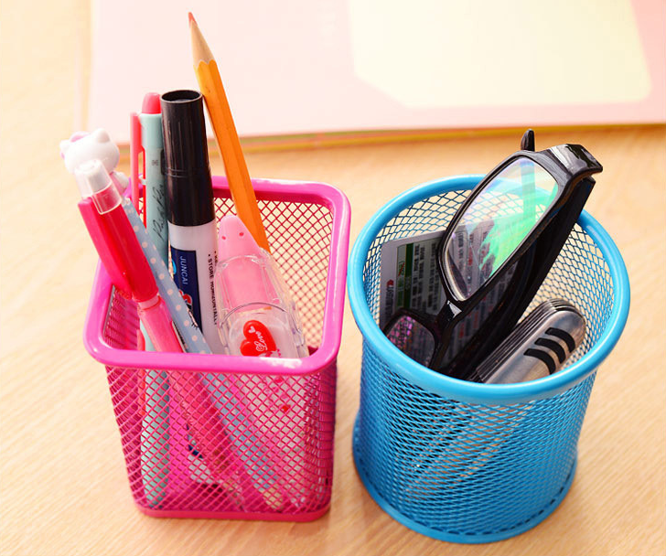 Creative Color round Grid Metal Multi-Functional Pen Holder Korean Fashion Desktop Office Supplies Ornaments Gathering
