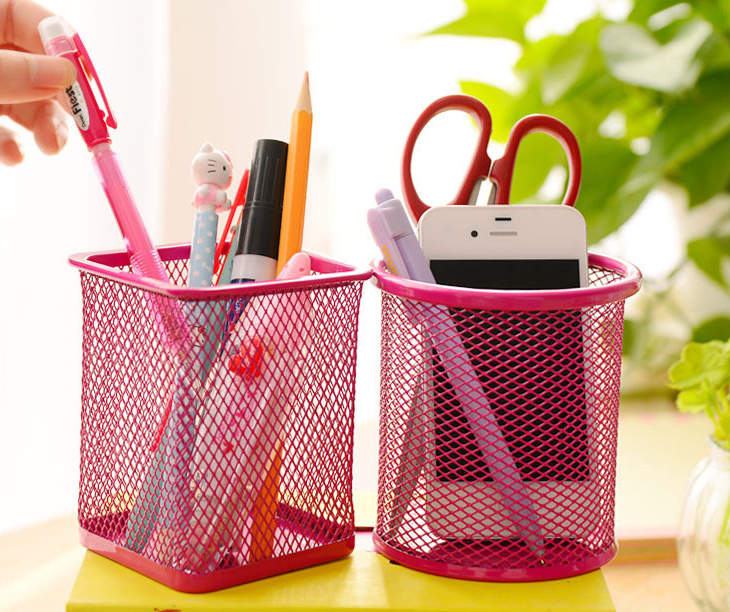 Creative Color round Grid Metal Multi-Functional Pen Holder Korean Fashion Desktop Office Supplies Ornaments Gathering