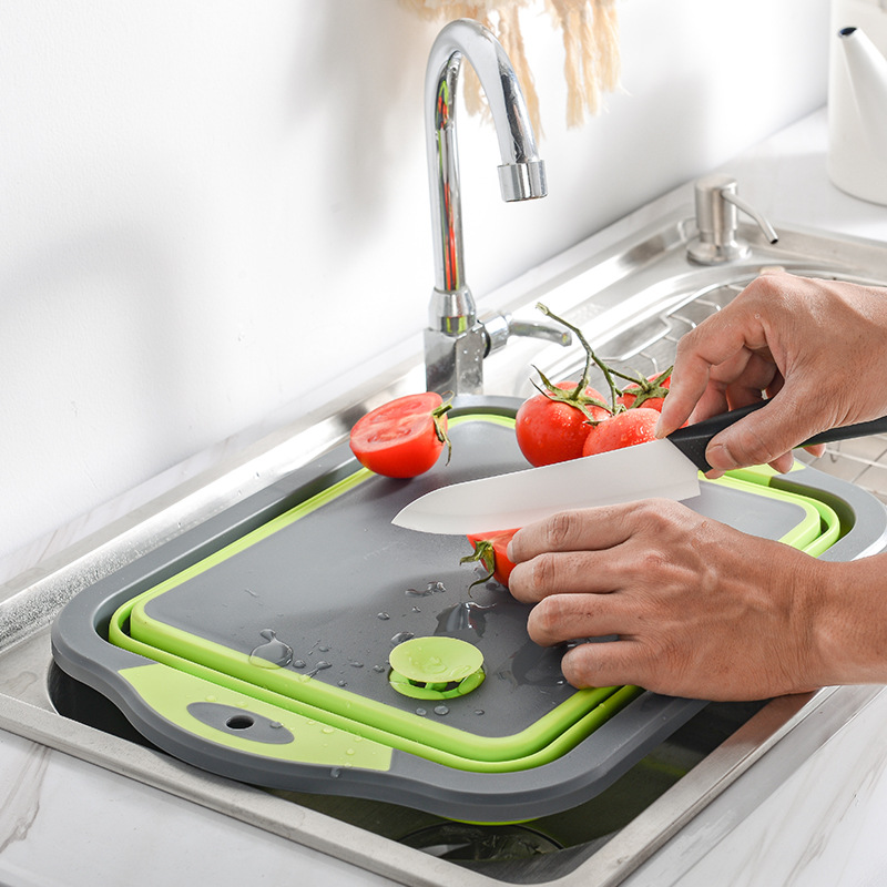 Folding Dish Chopping Board Kitchen Plastic ThreeinOne Chopping Board Outdoor Portable Ice Bucket Fruit Cutting Board