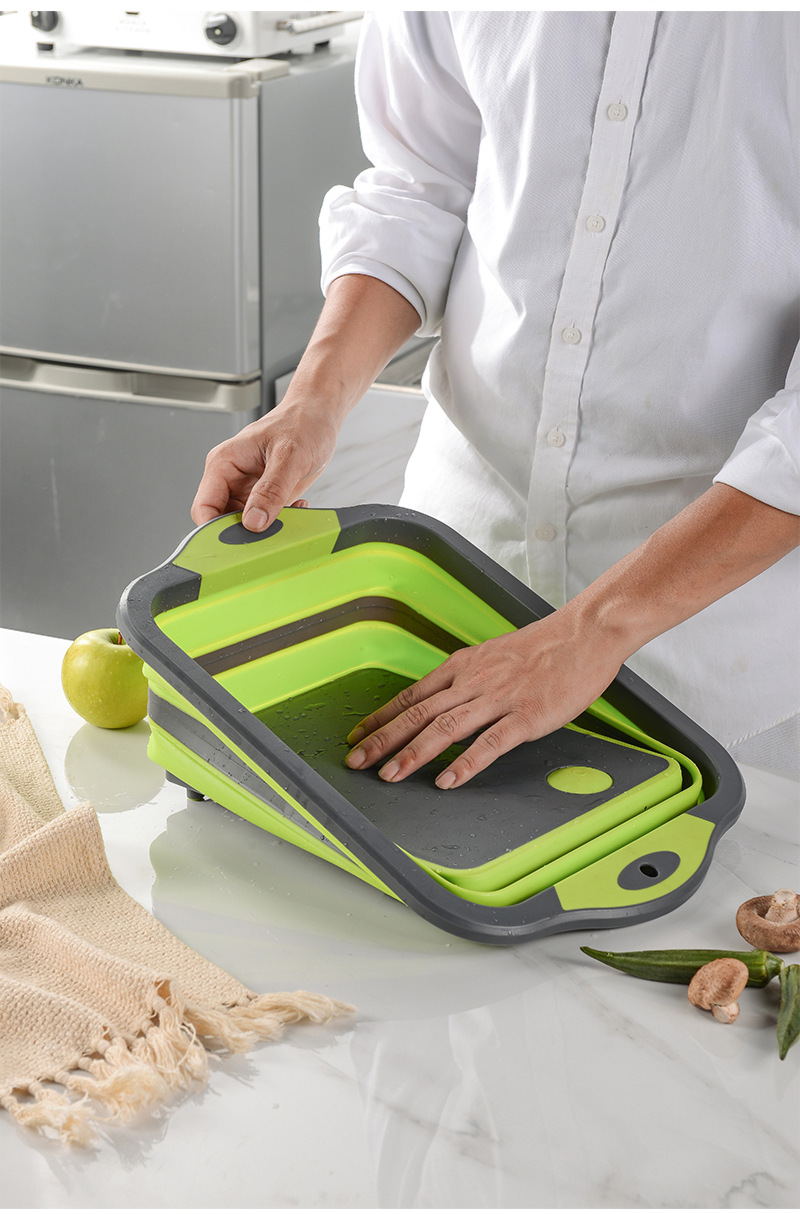 Folding Dish Chopping Board Kitchen Plastic ThreeinOne Chopping Board Outdoor Portable Ice Bucket Fruit Cutting Board