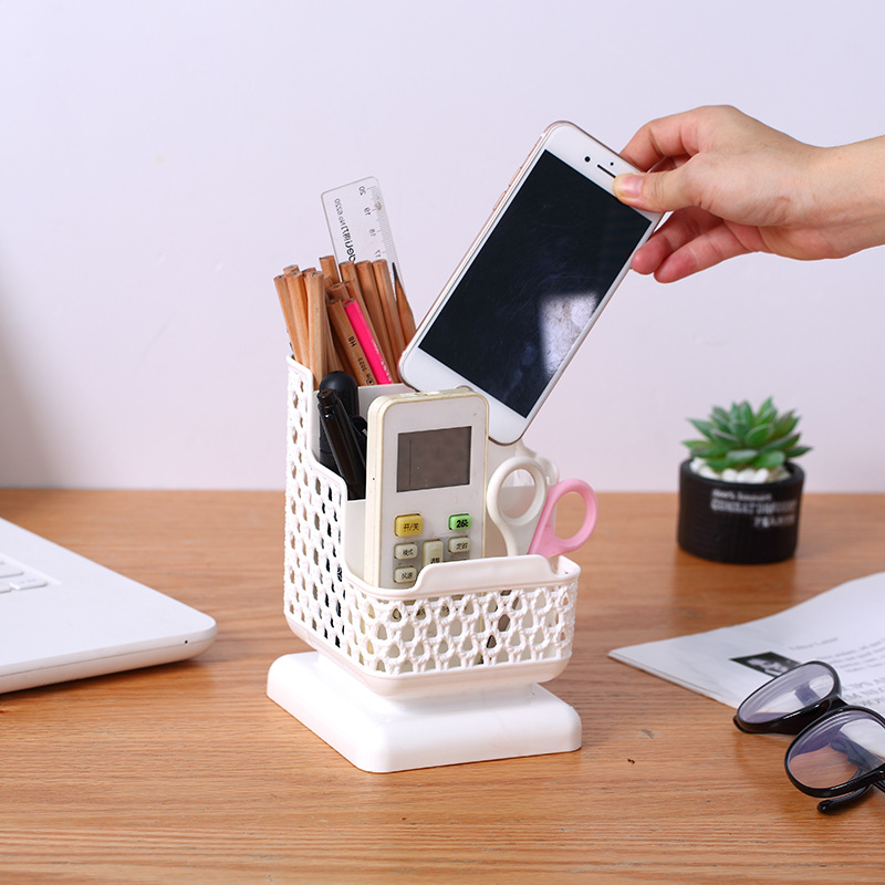 Korean Creative Fresh Square Rattan-like Pen Holder Simple Plastic Desktop Storage Box Student Office Supplies