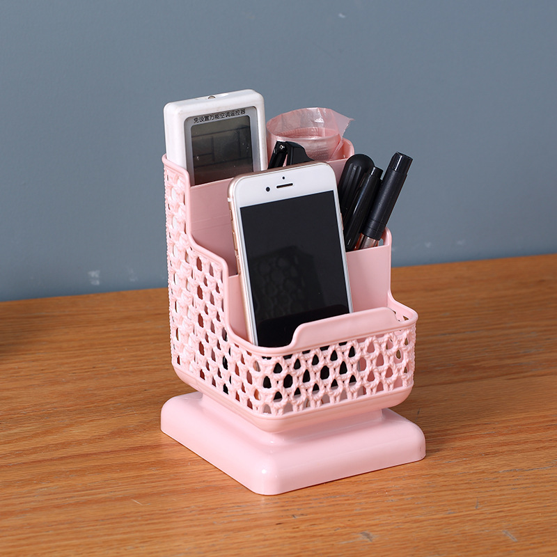 Korean Creative Fresh Square Rattan-like Pen Holder Simple Plastic Desktop Storage Box Student Office Supplies