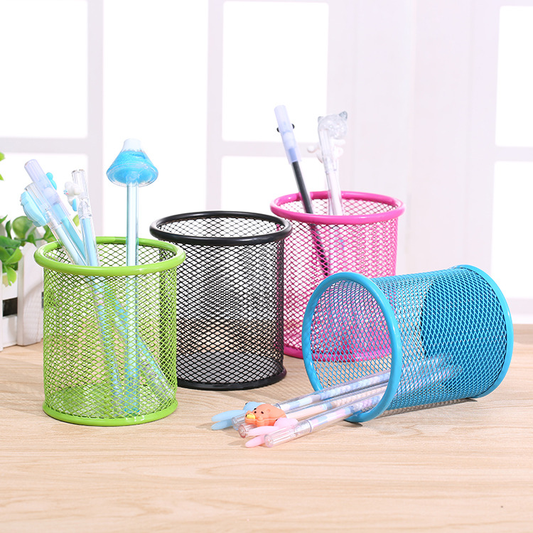 Round Grid Pen Holder Fashion Korean Office Supplies Creative Stationery Metallic Desktop Decoration Multifunctional Storage