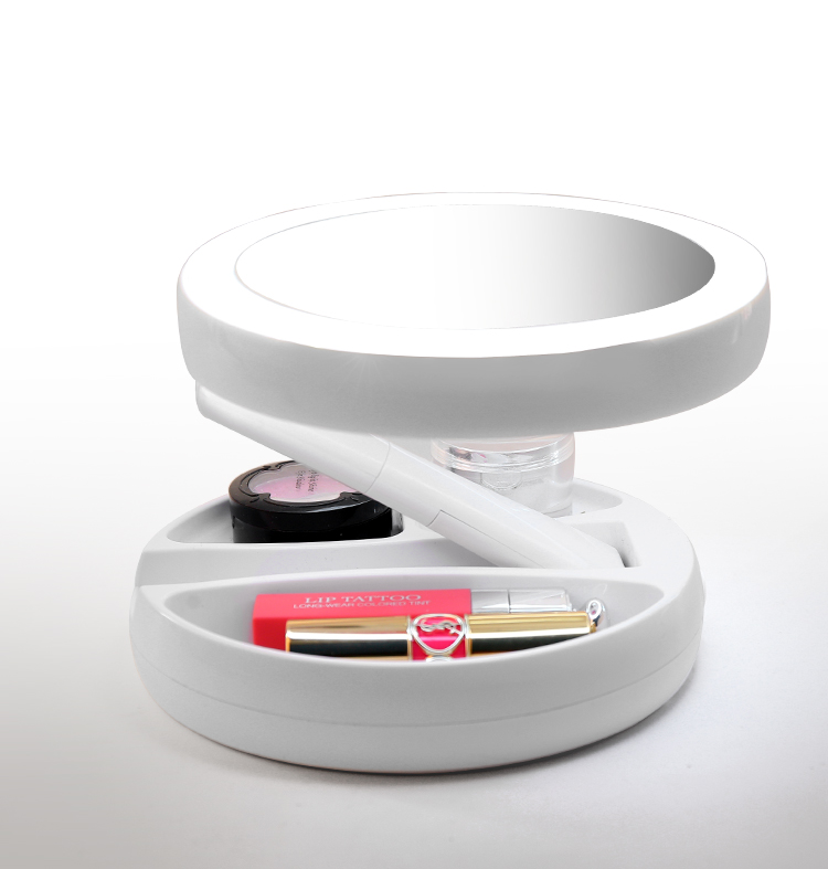 Led Creative Double-Sided Beauty Mirror Desktop Folding Smart Fill Light Handheld Portable Dressing Mirror with Light Makeup Mirror