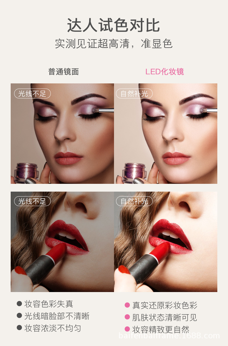 Led Make-up Mirror Desktop with Light Internet Celebrity Female Fill Light Portable Mirror Dormitory Desktop Foldable and Portable Dressing Mirror