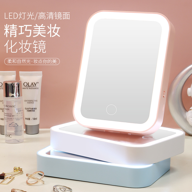 Led Make-up Mirror Desktop with Light Dormitory Desktop Dressing Mirror Female Online Influencer Portable Portable Fill Light Beauty Small Mirror