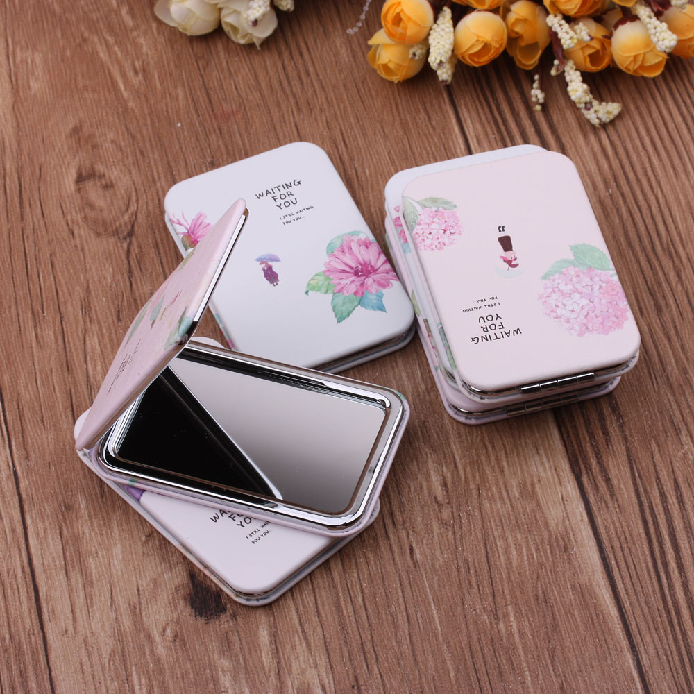 10 Yuan Ornament Korean Pu Mirror Women&#039;s Portable Dressing Mirror Mini-Portable Folding Mirror Double Mirror