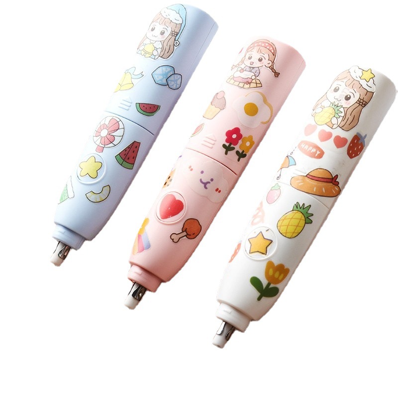 Deli Electric Eraser Cartoon Dandruff-Free Children Elementary School Student Sketch 2B Automatic Eraser Set Wholesale