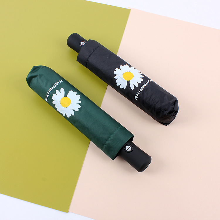 New a small Daisy umbrella vinyl automatic umbrella three fold folding umbrellasunny umbrella wholesale