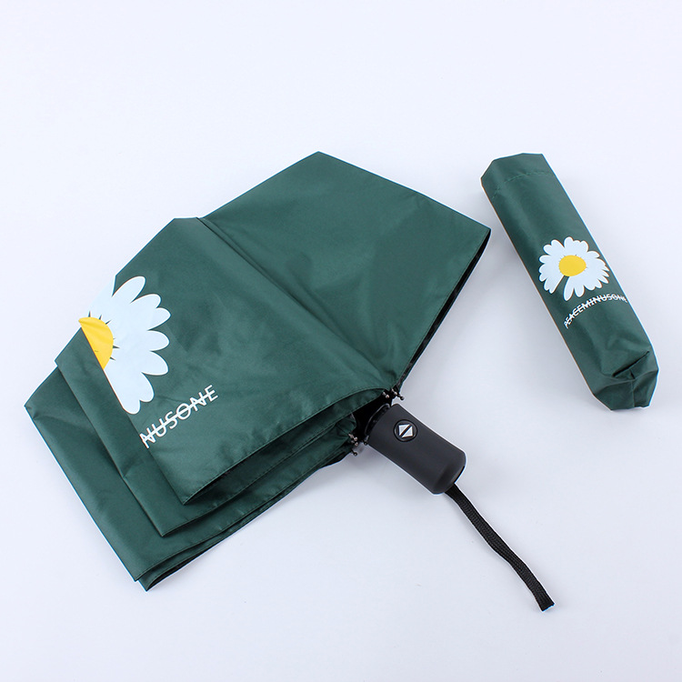 New a small Daisy umbrella vinyl automatic umbrella three fold folding umbrellasunny umbrella wholesale