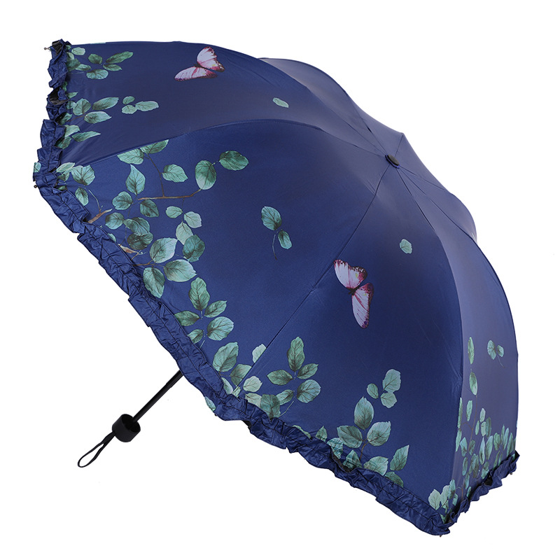 High quality UV protection sunshade 8 bone Reinforced Triple folding light folding umbrella butterfly lacing vinyl umbrella