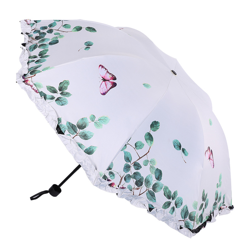 High quality UV protection sunshade 8 bone Reinforced Triple folding light folding umbrella butterfly lacing vinyl umbrella