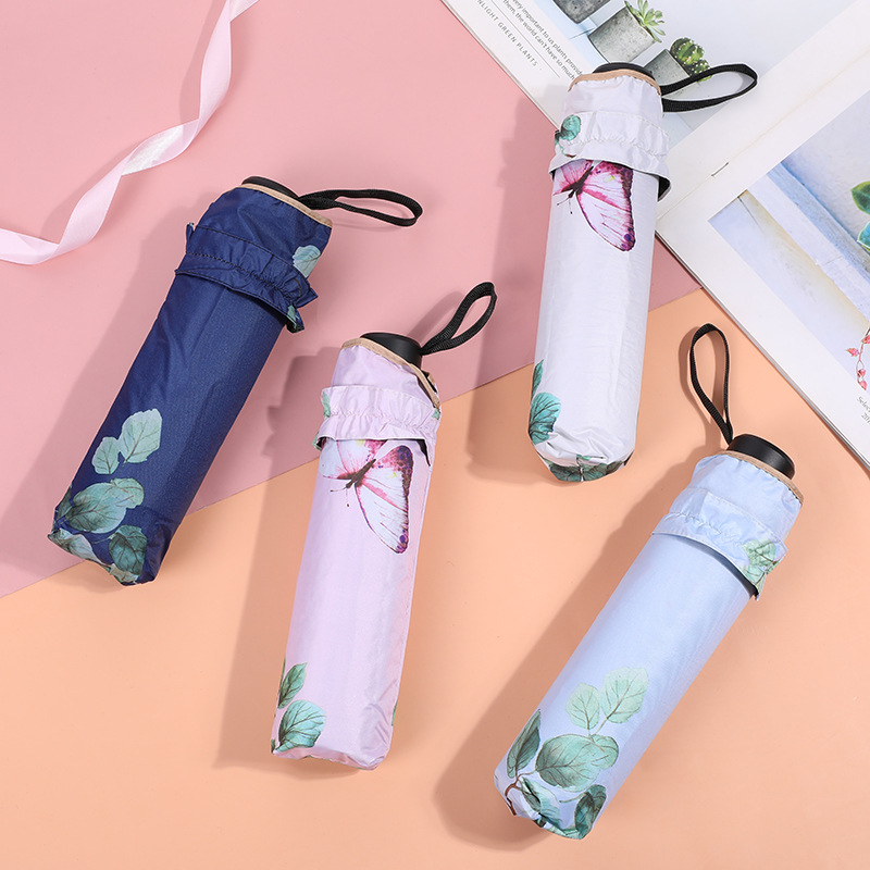 High quality UV protection sunshade 8 bone Reinforced Triple folding light folding umbrella butterfly lacing vinyl umbrella