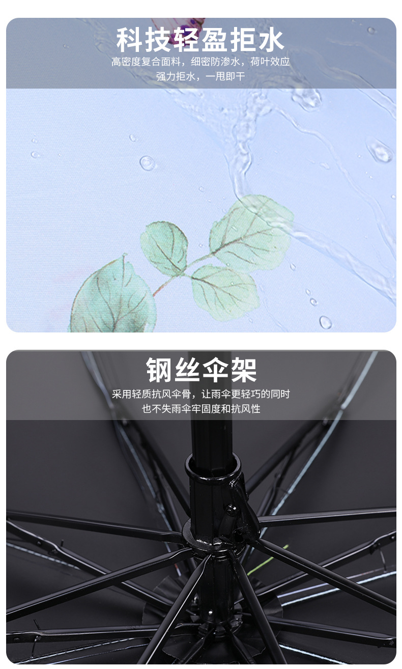 High quality UV protection sunshade 8 bone Reinforced Triple folding light folding umbrella butterfly lacing vinyl umbrella