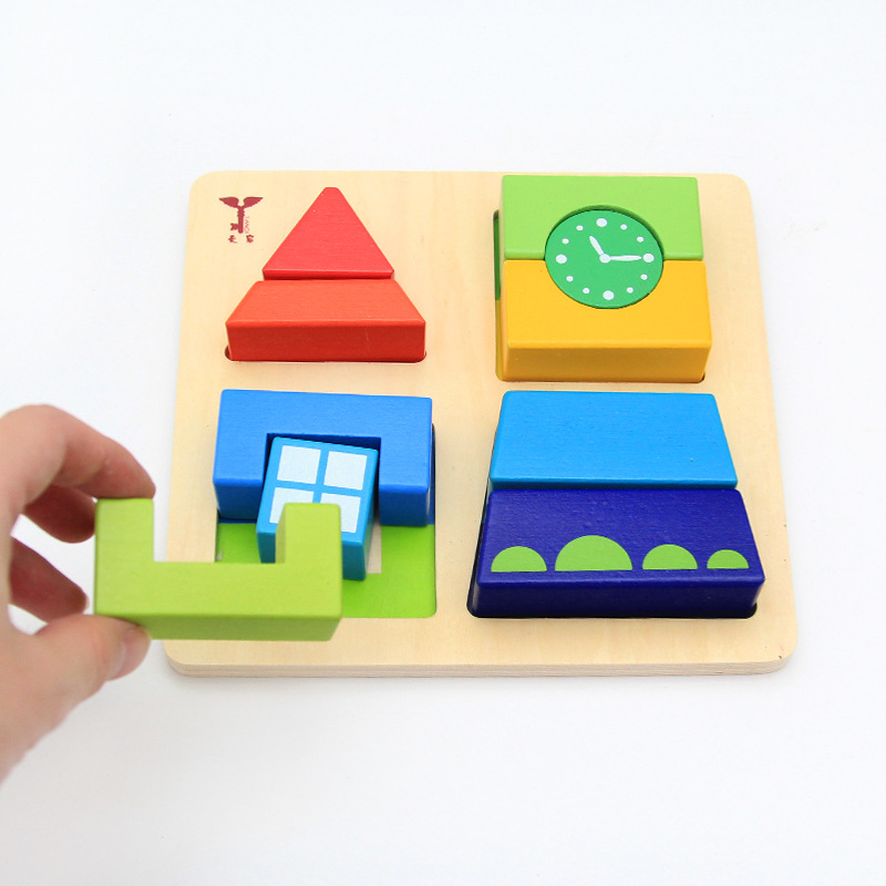 Tianqi Wooden DIY Building Blocks Clock Tower Infant and Child Cognition Puzzle Blocks 1-3 Years Old Early Childhood Educational Toys