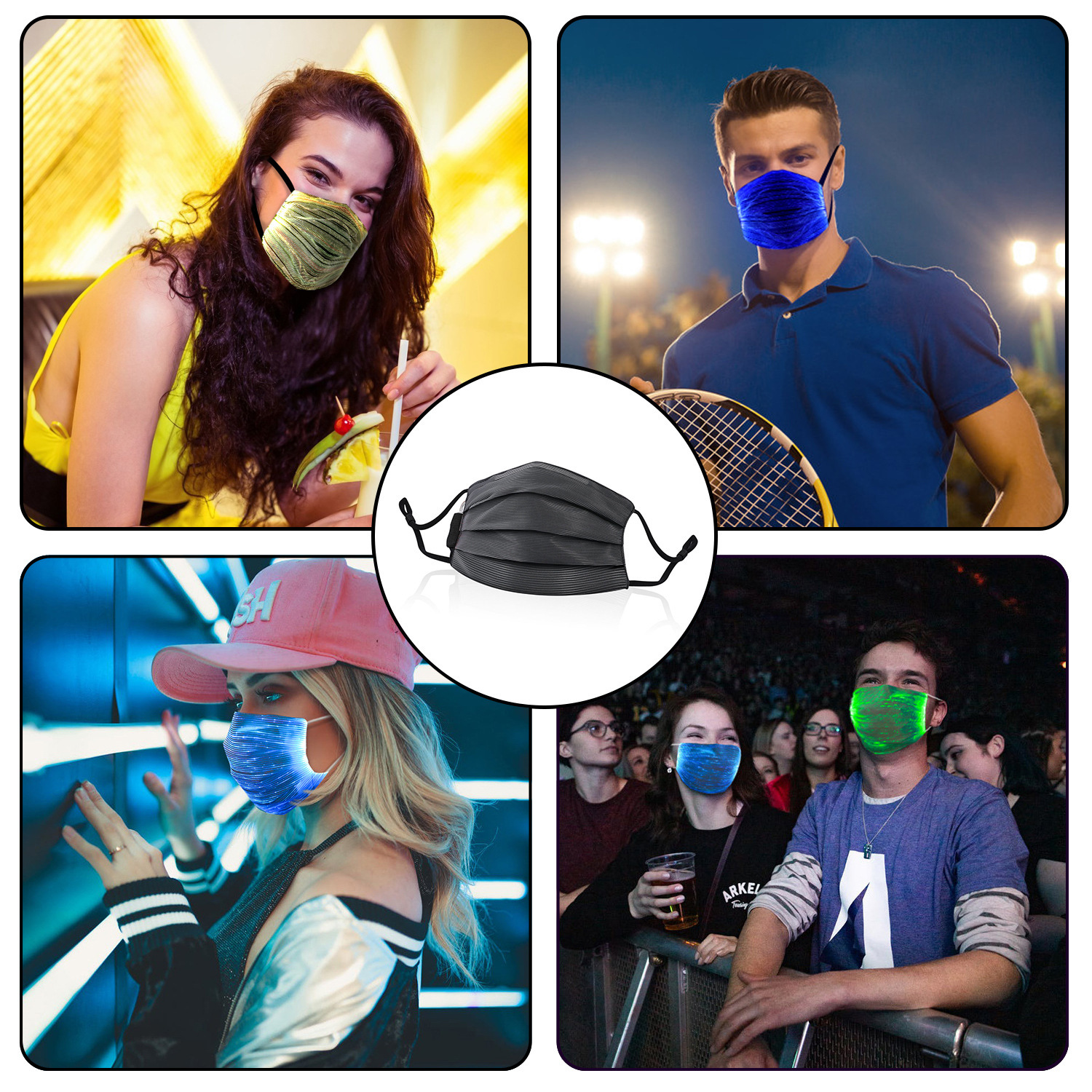 Amazon Hot Luminous Mask Electronic Music Festival Party Bar Luminous Mask Halloween Cross-Border Factory Direct Sales