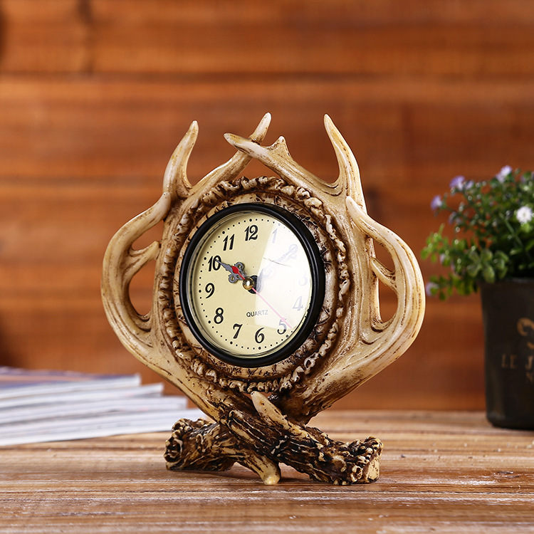 Resin Crafts Antlers Decoration Clock Creative Living Room Household Supplies Art Ornament Crafts Decoration Ornaments