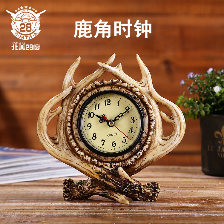 Resin Crafts Antlers Decoration Clock Creative Living Room Household Supplies Art Ornament Crafts Decoration Ornaments