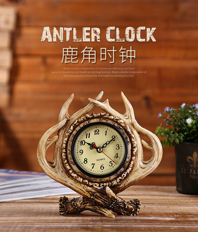 Resin Crafts Antlers Decoration Clock Creative Living Room Household Supplies Art Ornament Crafts Decoration Ornaments