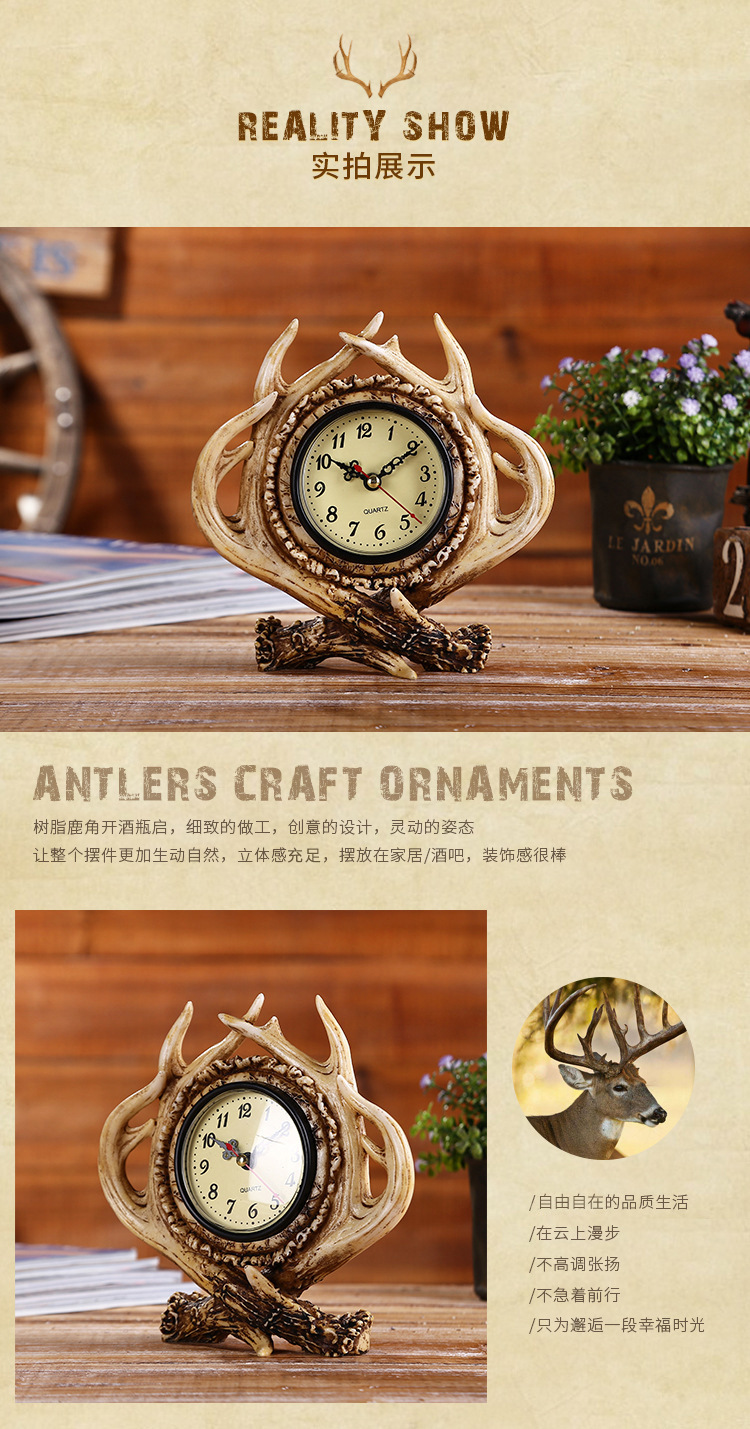 Resin Crafts Antlers Decoration Clock Creative Living Room Household Supplies Art Ornament Crafts Decoration Ornaments
