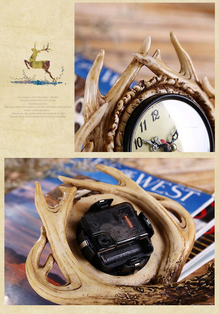Resin Crafts Antlers Decoration Clock Creative Living Room Household Supplies Art Ornament Crafts Decoration Ornaments