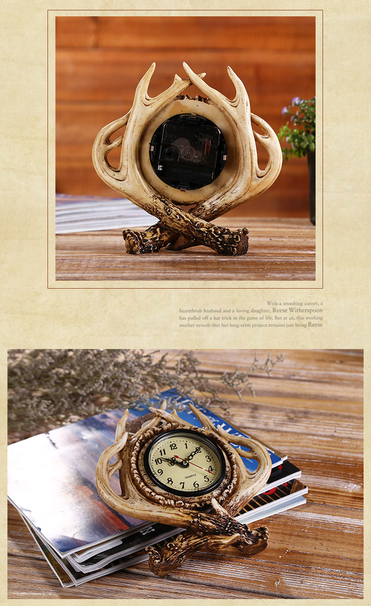 Resin Crafts Antlers Decoration Clock Creative Living Room Household Supplies Art Ornament Crafts Decoration Ornaments