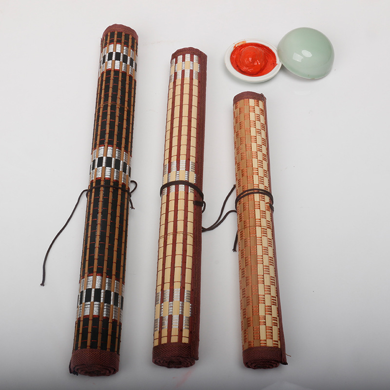 Factory Wholesale Writing Brush Pen Curtain Fixed Logo Breathable Moisture-Proof Calligraphy Writing Brush Storage Cloth Bag Bamboo Writing Brush Rolling Pencil Case