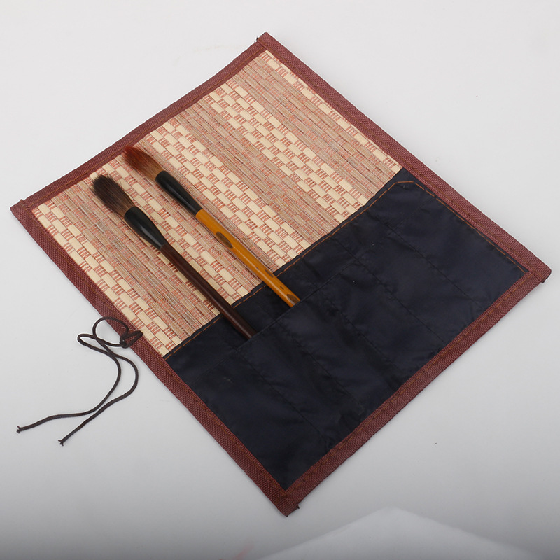 Factory Wholesale Writing Brush Pen Curtain Fixed Logo Breathable Moisture-Proof Calligraphy Writing Brush Storage Cloth Bag Bamboo Writing Brush Rolling Pencil Case