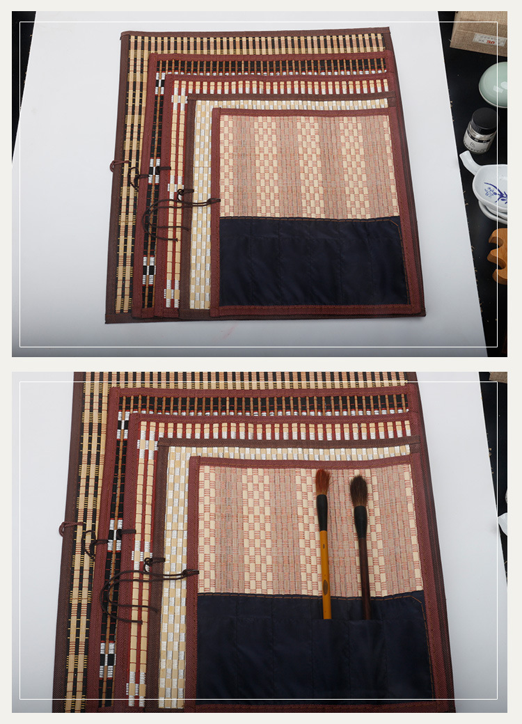 Factory Wholesale Writing Brush Pen Curtain Fixed Logo Breathable Moisture-Proof Calligraphy Writing Brush Storage Cloth Bag Bamboo Writing Brush Rolling Pencil Case
