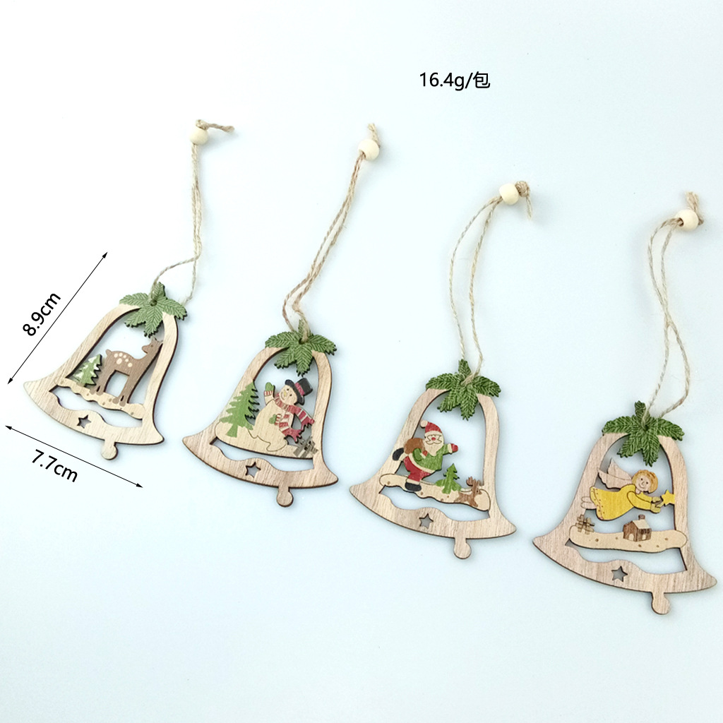 Wooden Christmas Five-Pointed Star Clock Hollow Old Snowman Deer Bear Christmas Tree Decorations Small Pendant Crafts