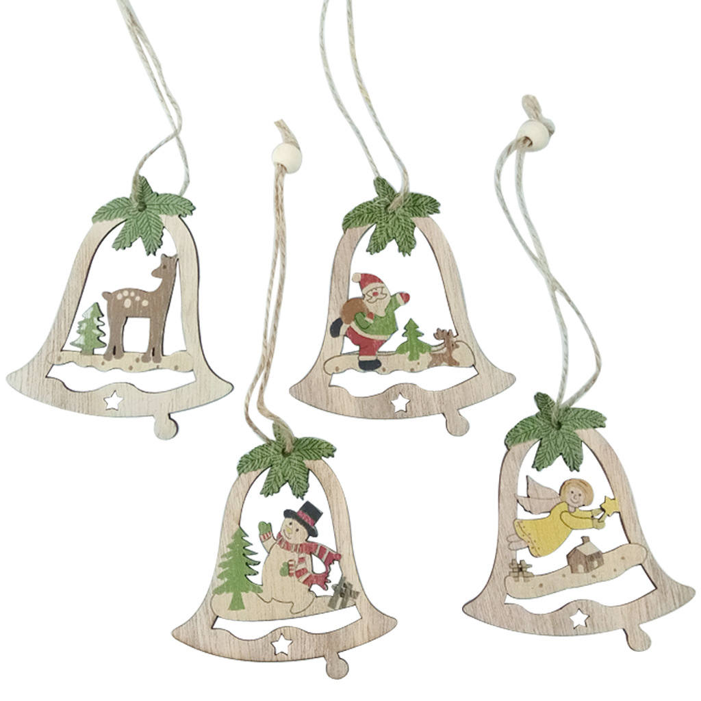 Wooden Christmas Five-Pointed Star Clock Hollow Old Snowman Deer Bear Christmas Tree Decorations Small Pendant Crafts