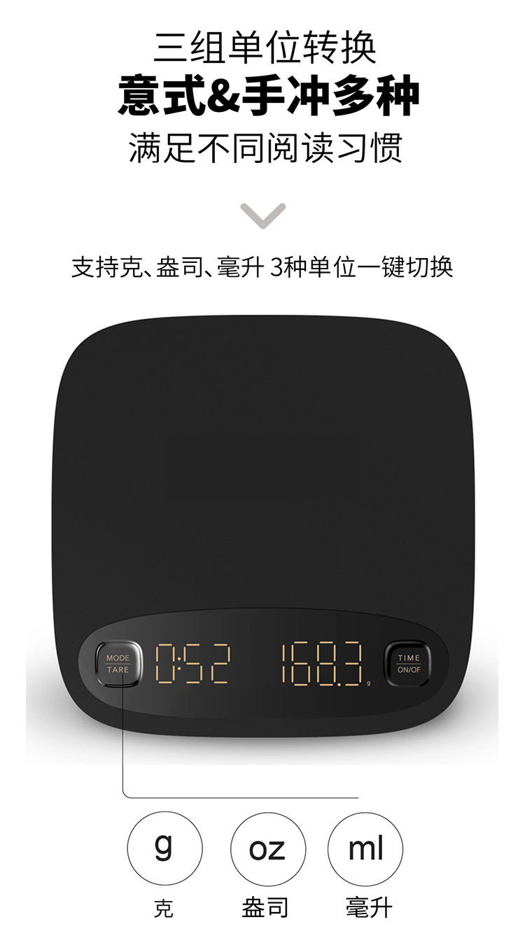 Coffee Electronic Scale Black Smart Coffee Scale with Timing Function Baking Scale 01G Bar Counter Scale Charging Coffee Electronic Scale Black Smart Coffee Scale with Timing Function Baking Scale 01G Bar Counter Scale Charging