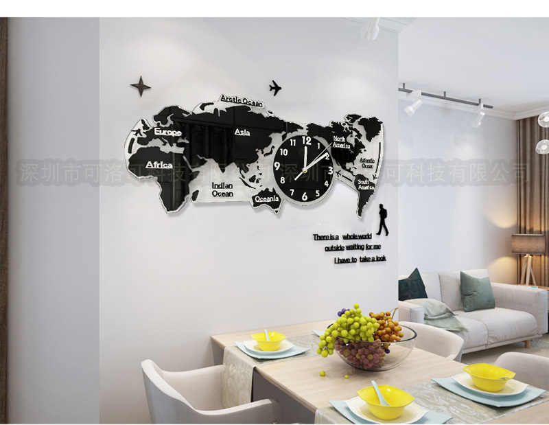 Nordic Modern Simple Creative World Map Wall Clock Living Room Luminous Decorative Clock Acrylic 3D Wall Clock