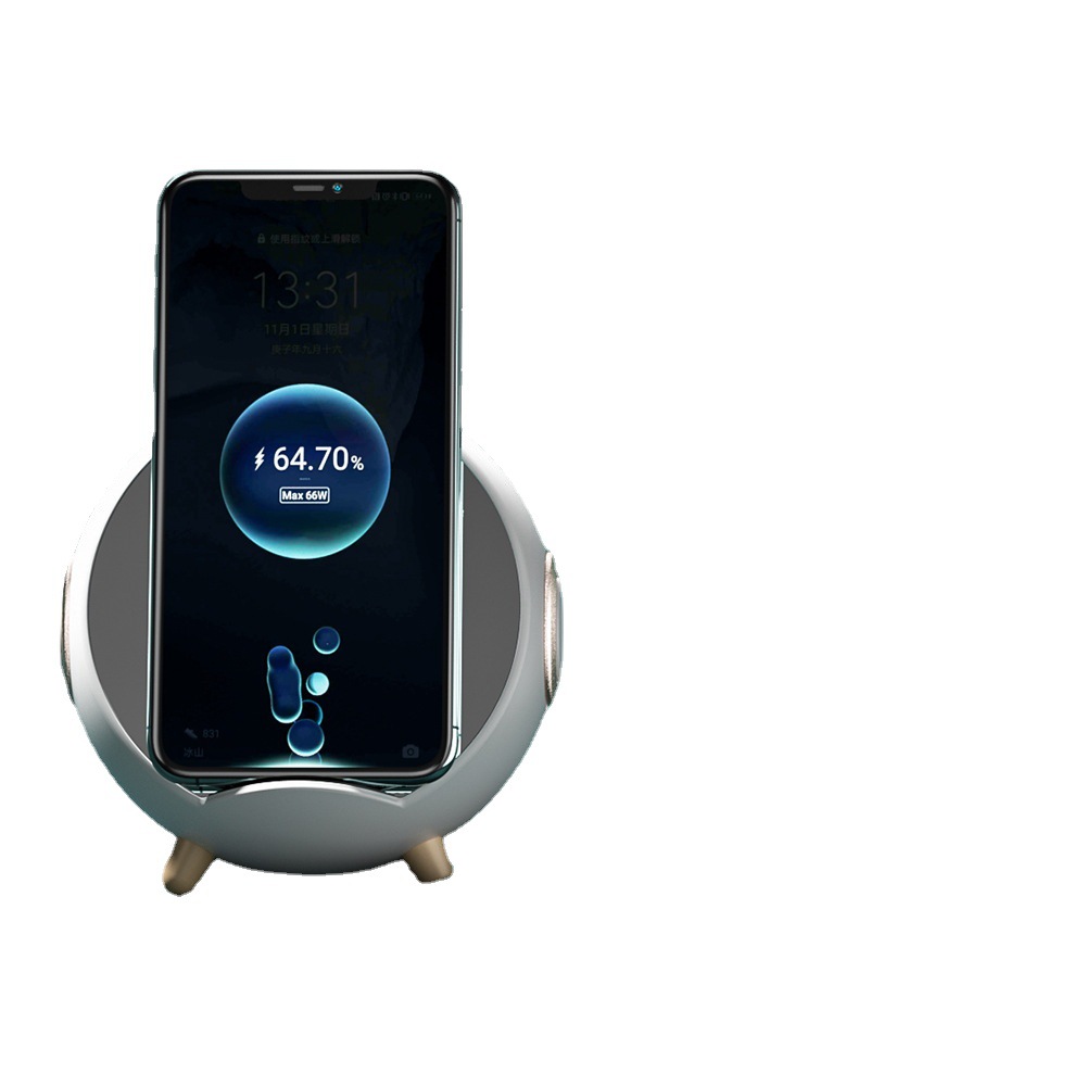 Planet Wireless Charger Speaker Smart AI Alarm Clock Home Voice Bluetooth Speaker Mini Audio Mobile Phone Bracket Mirror