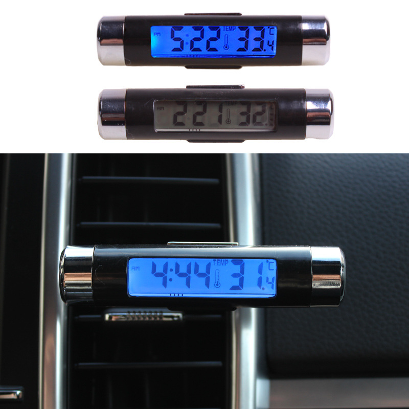 KO1 Car Air Outlet Thermometer Electronic Clock Two-in-One Clock Led Digital Display Thermometer with Backlight