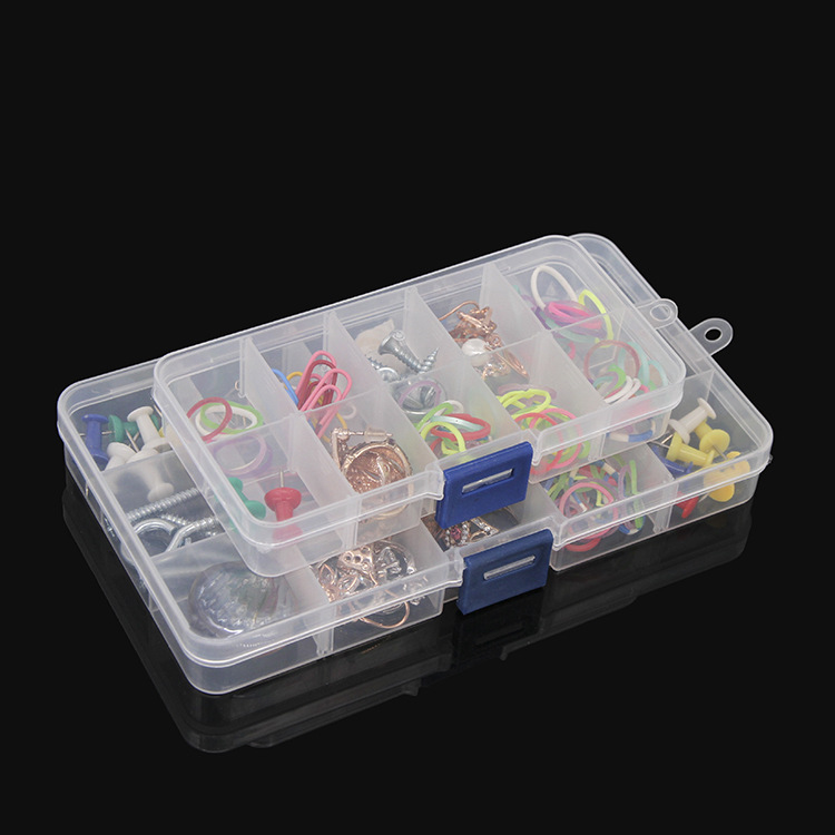 grids of Transparent plastic Parts Boxes many grids of electronic Components are grids of material fishing gear whole