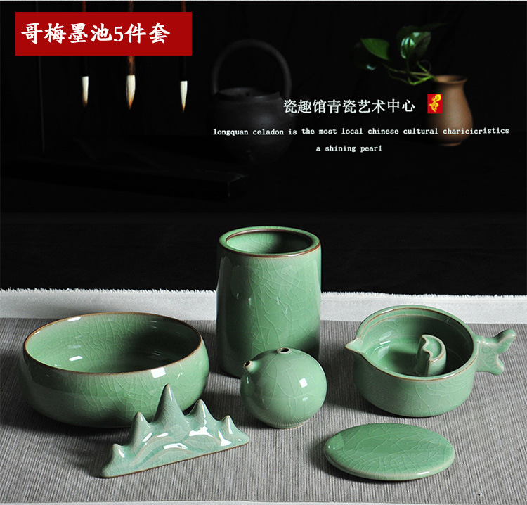 Longquan Celadon Four Treasures of Study Set Calligraphy Writing-Brush Washer Chopsticks Table Pen Holder Chinese Brush Pen Holder Student Adult Writing Brush Entry Wholesale Longquan Celadon Four Treasures of Study Set Calligraphy Writing-Brush Washer Chopsticks Table Pen Holder Chinese Brush Pen Holder Student Adult Writing Brush Entry Wholesale