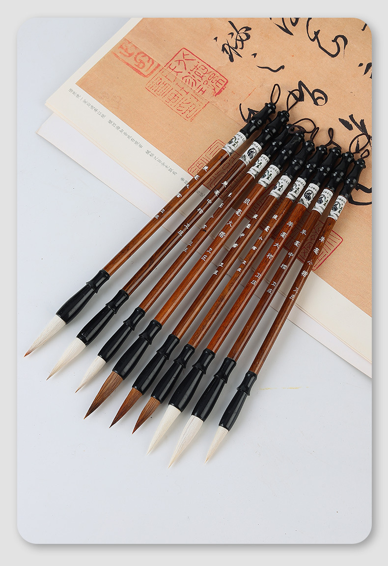 Factory Wholesale Weasel's Hair Doubled Both with Goat's Hair Calligraphy and Painting Practice Large, Medium and Small Regular Script Beginner Calligraphy Training Student Writing Brush Wholesale