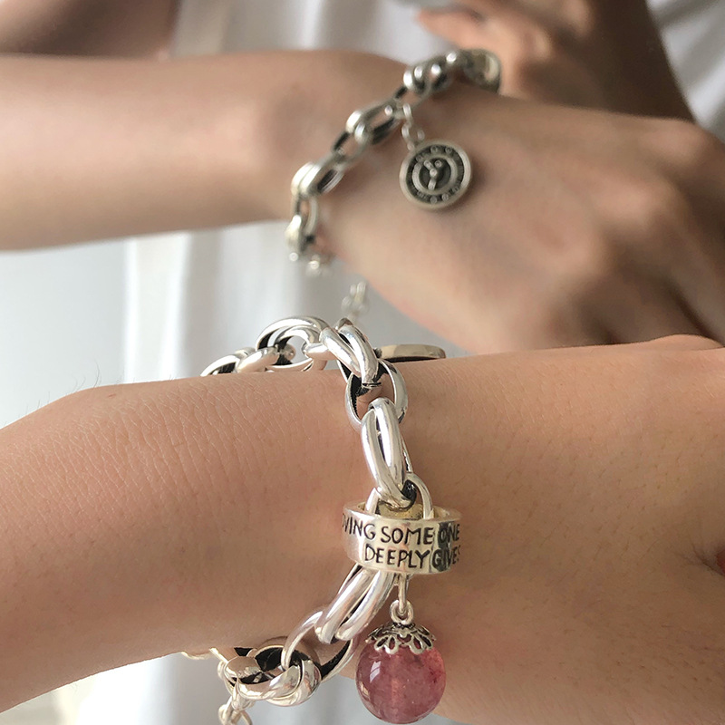 Heavy Industry 925 Silver Retro Strawberry Quartz Clock round Brand Women's Fashion Bracelet Ring Buckle Fashion Temperament Heavy Industry 925 Silver Retro Strawberry Quartz Clock round Brand Women's Fashion Bracelet Ring Buckle Fashion Temperament