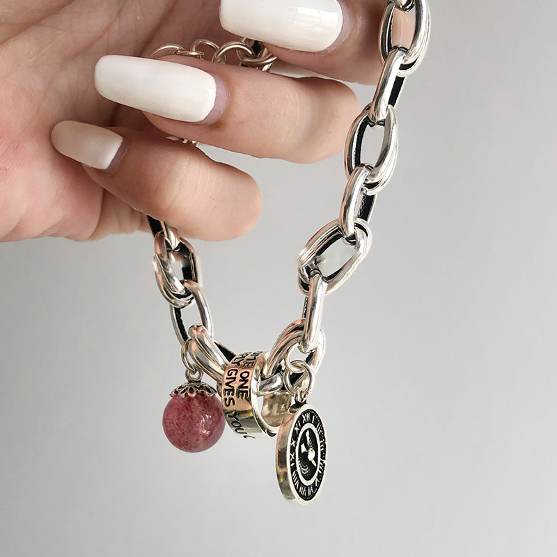 Heavy Industry 925 Silver Retro Strawberry Quartz Clock round Brand Women&#039;s Fashion Bracelet Ring Buckle Fashion Temperament