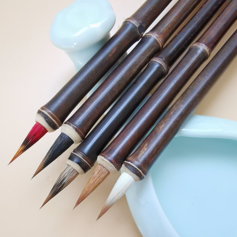 Purple Bamboo Rod Regular Script in Small Characters Writing Brush Weasel's Hair Rabbit's Hair Mixed Hair Writing Brush Little Red Hair Rabbit's Hair Non-Split Copy Scripture Writing Roll Pen